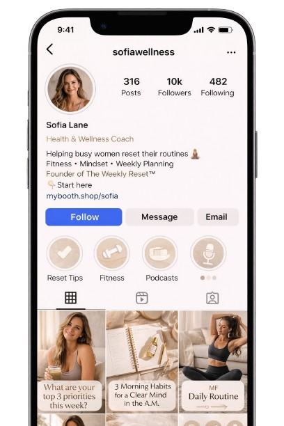 MyBooth link in Instagram bio